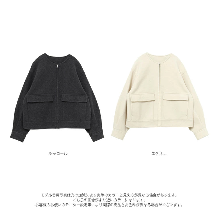 ウールライクノーカラーショートブルゾン