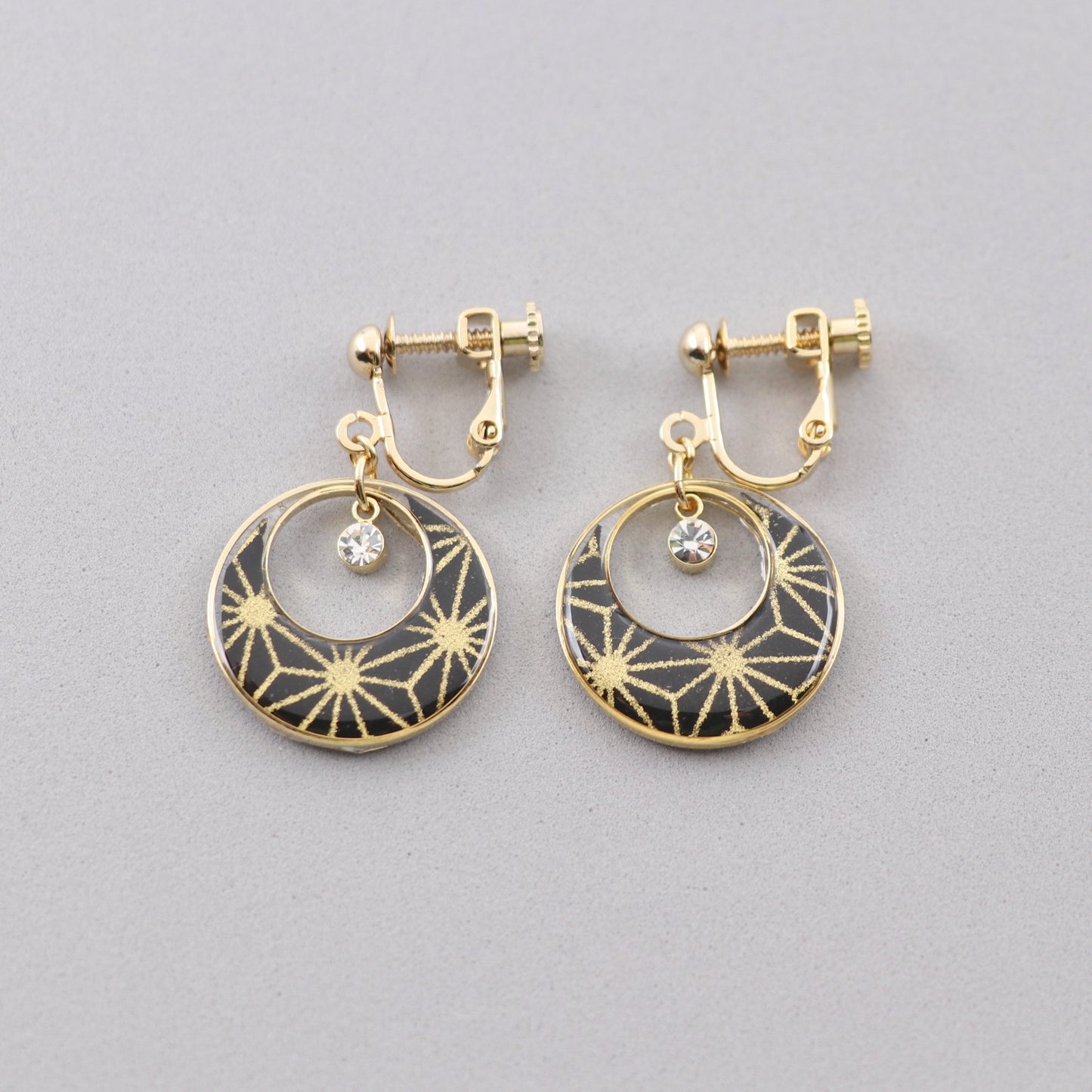 クリスタル揺れる丸*和紙のイヤリング / ピアス 麻の葉【POPUP販売中】