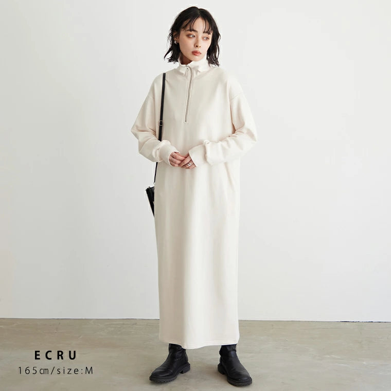 ハーフジップ裏毛ワンピース