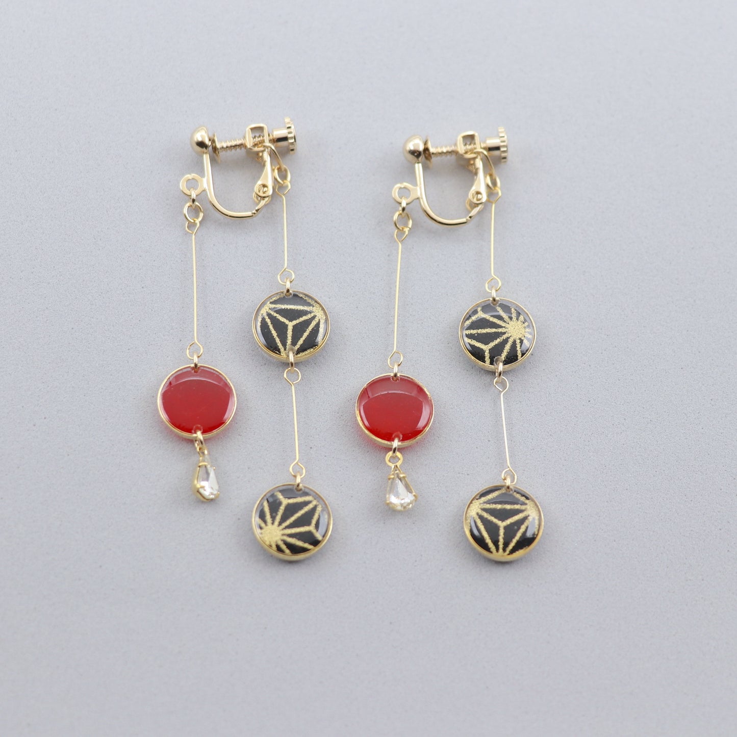 前後で揺れる水玉*美濃和紙イヤリング / ピアス 麻の葉【POPUP販売中】