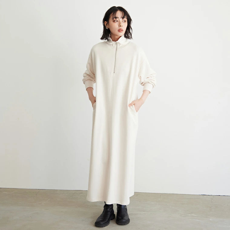 ハーフジップ裏毛ワンピース