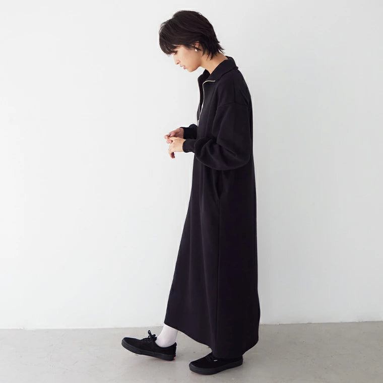 ハーフジップ裏毛ワンピース