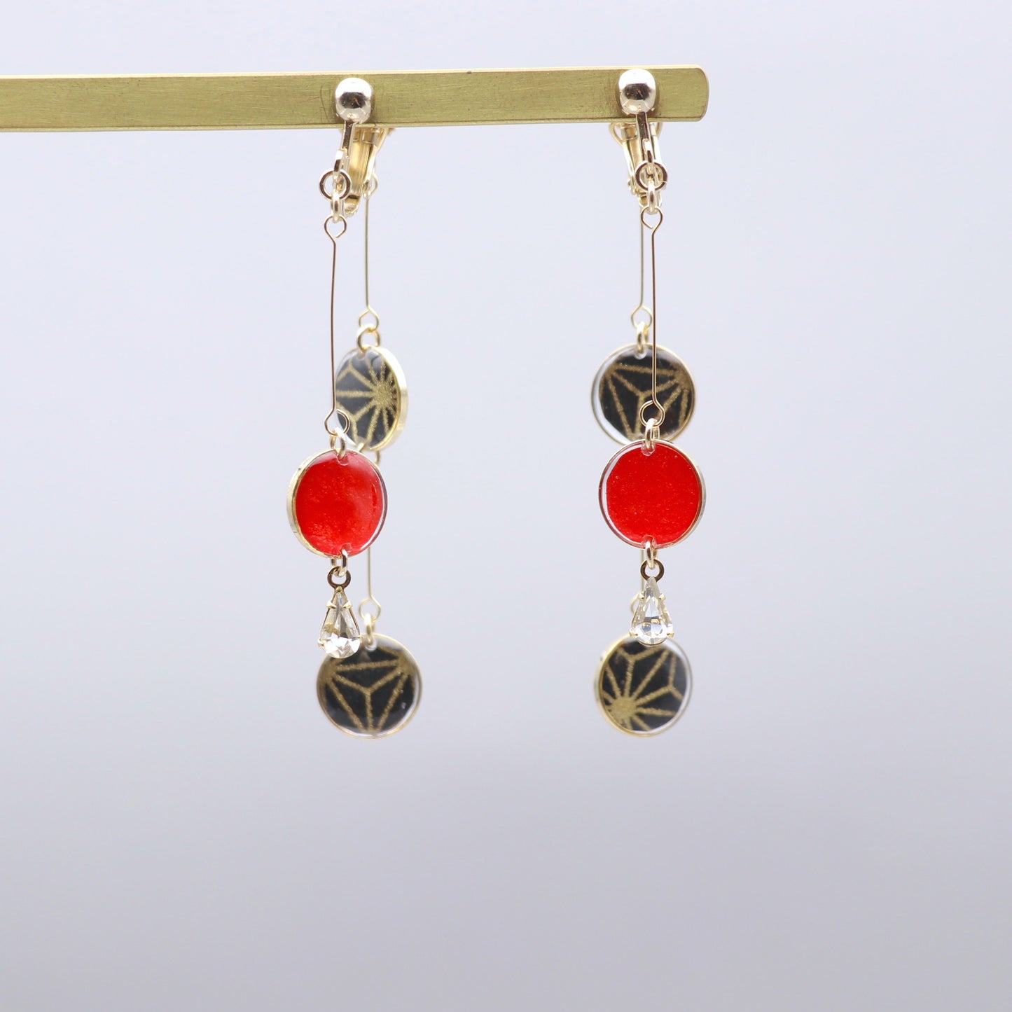 前後で揺れる水玉*美濃和紙イヤリング / ピアス 麻の葉