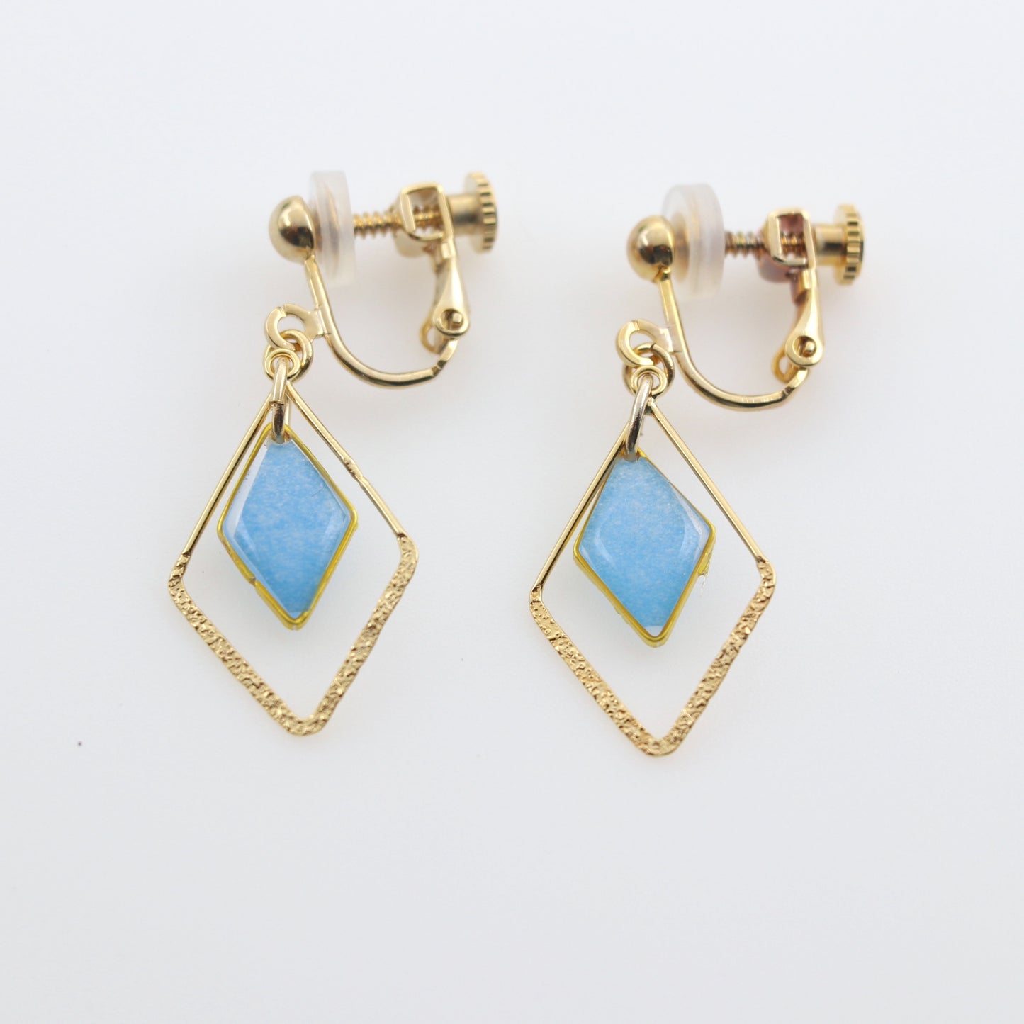 ひし形とフープ*美濃和紙のイヤリング / ピアス 水色