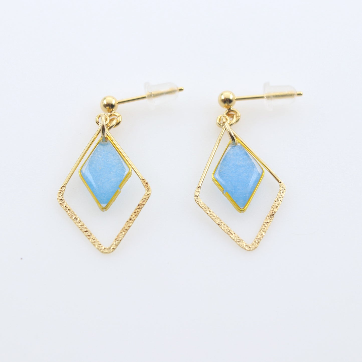 ひし形とフープ*美濃和紙のイヤリング / ピアス 水色