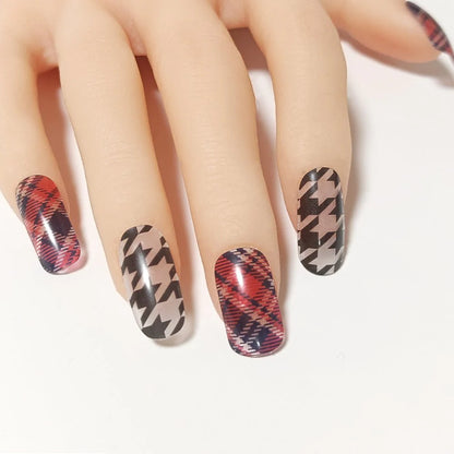 半硬化ジェルネイルシール Gel Nail Stickers　Alcohol ink：Houndstooth × Plaid