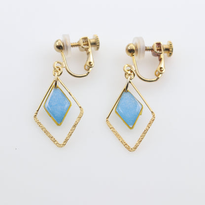ひし形とフープ＊美濃和紙のイヤリング / ピアス　水色