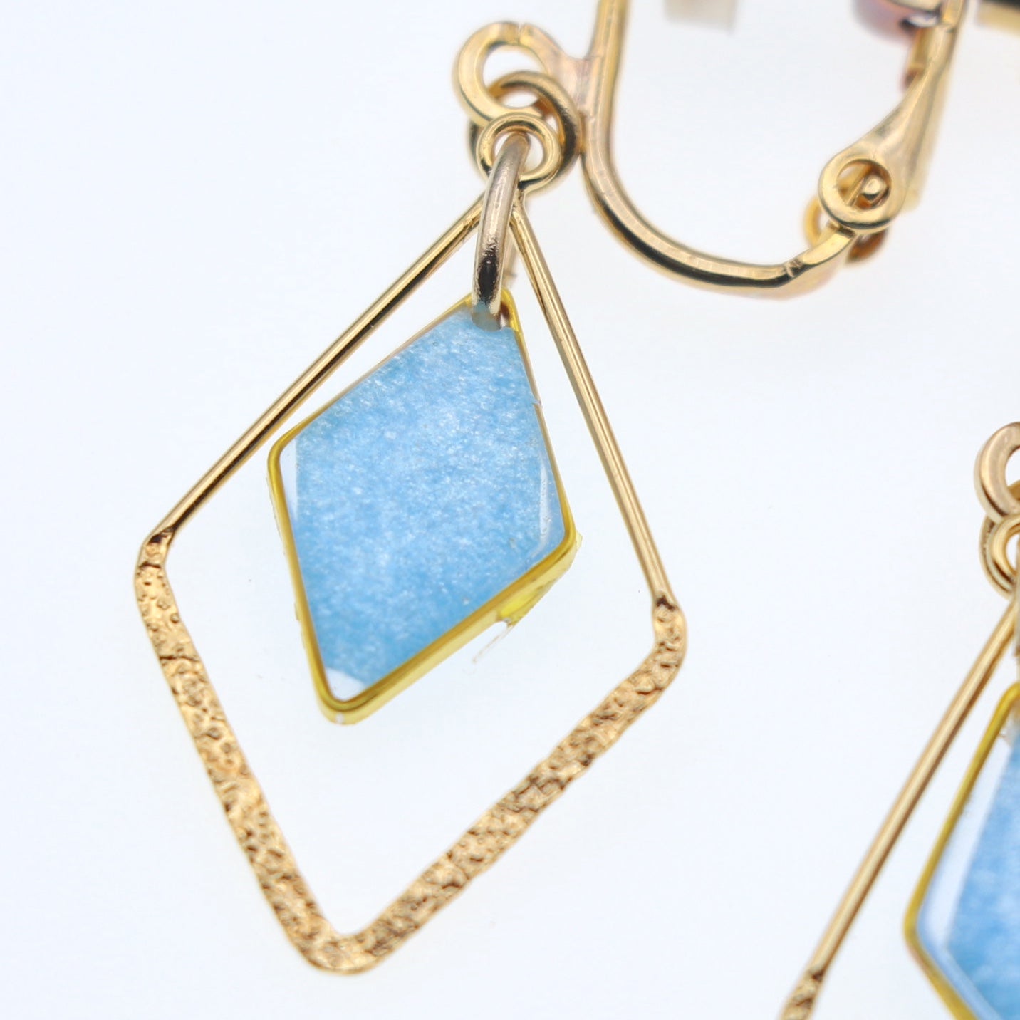 ひし形とフープ＊美濃和紙のイヤリング / ピアス　水色