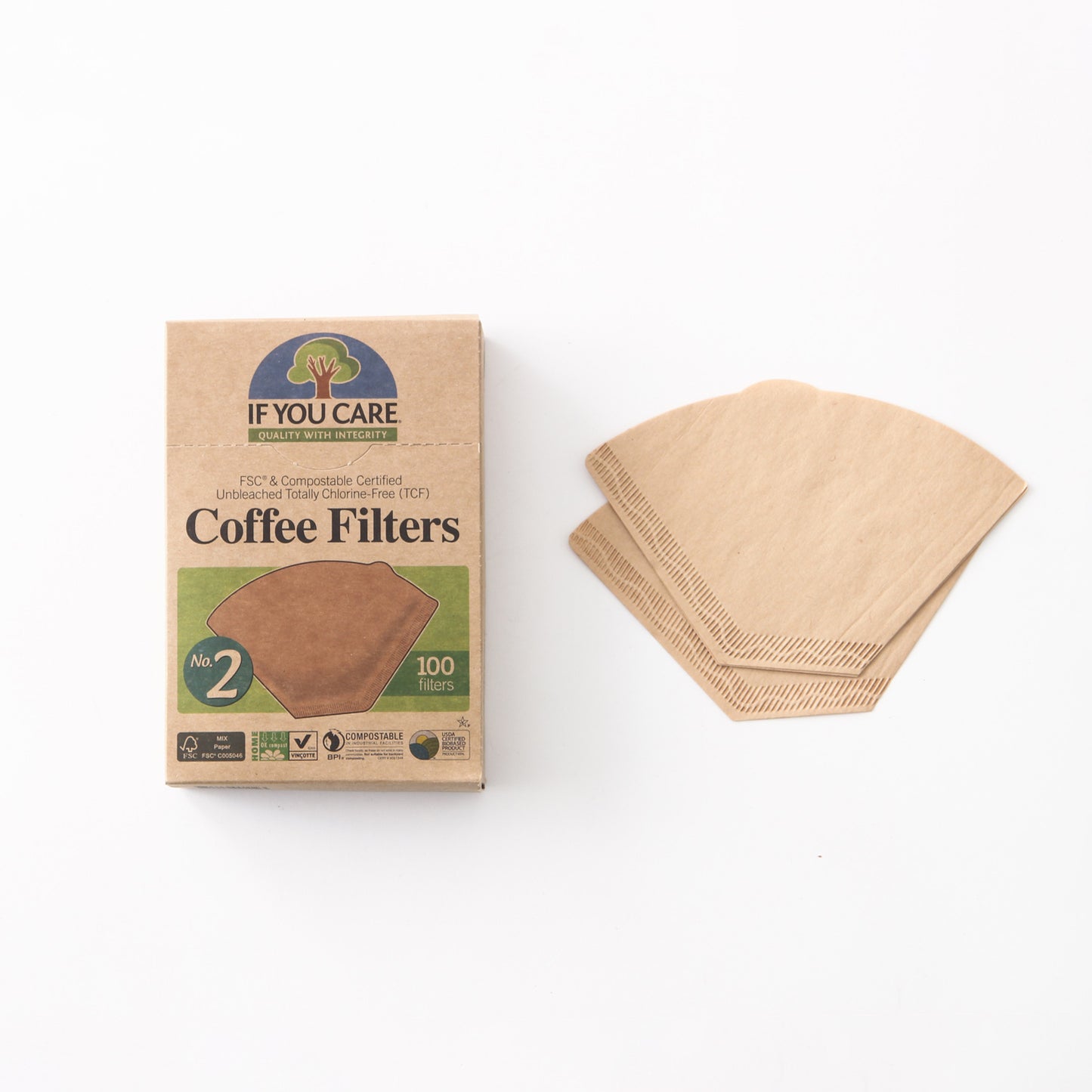 FSC＆コンポスト認証　無漂白コーヒーフィルター No.2サイズ（1～2杯用） 100枚入り